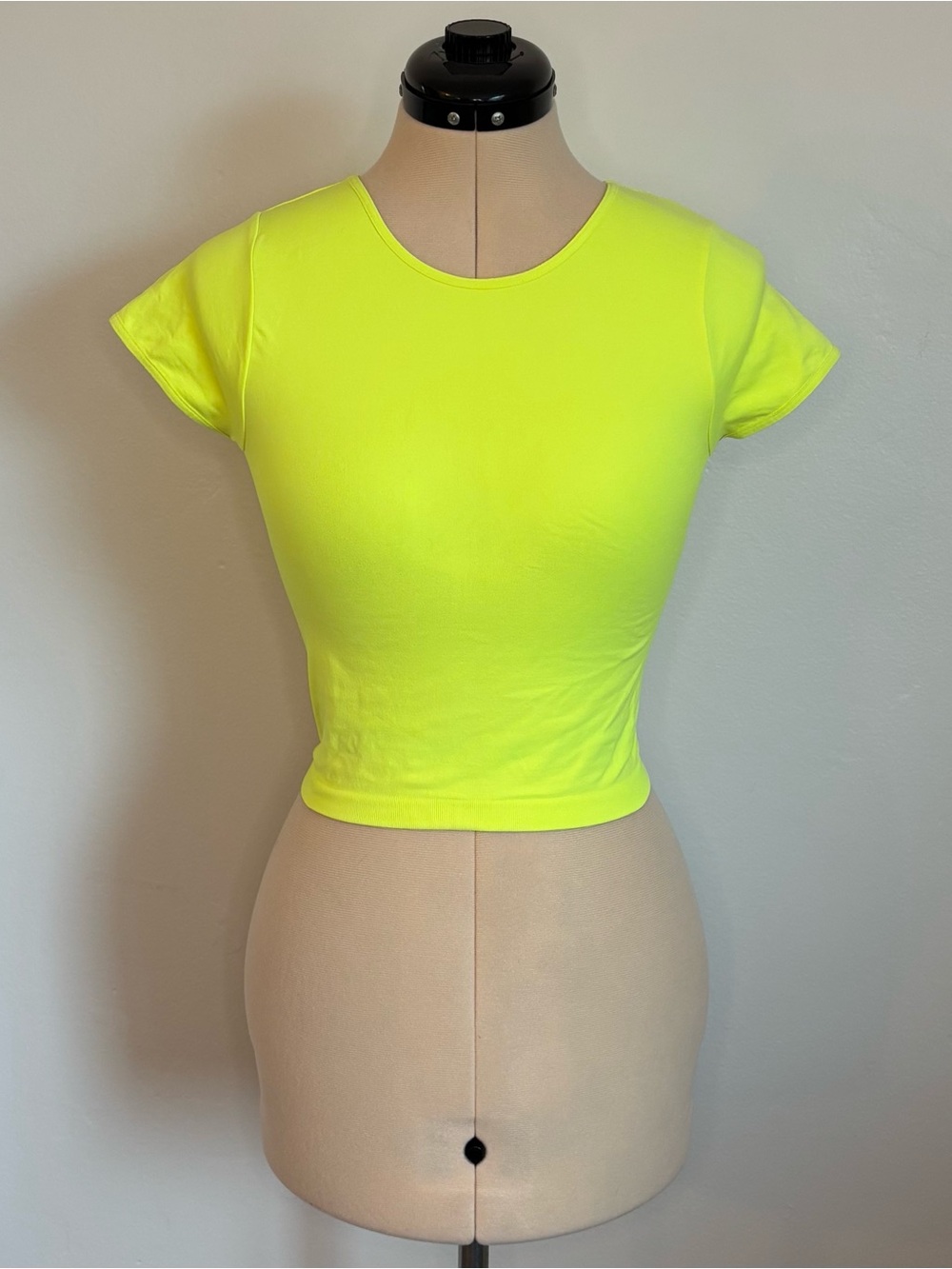 Free People Intimately Bright Neon Yellow Stretchy Crew Crop Top Baby Tee, XS/S